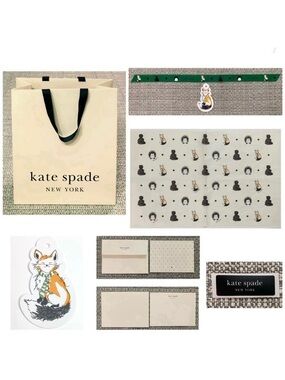 New Kate Spade Fox Tag/Tissue/Bag/Sticker/Ribbon/Blank Card+Envelope Gifting